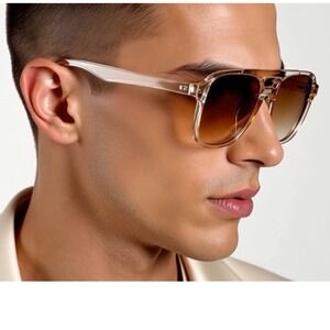 Sunglasses Lightweight Men Comfortable Rectangular Beige Frame‎ Gradient Lens